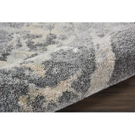 8' Ivory Black and Gray Abstract Distressed Runner Rug Photo 7