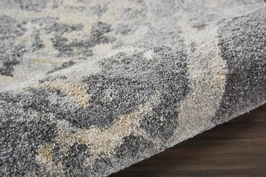 8' Ivory Black and Gray Abstract Distressed Runner Rug Photo 7