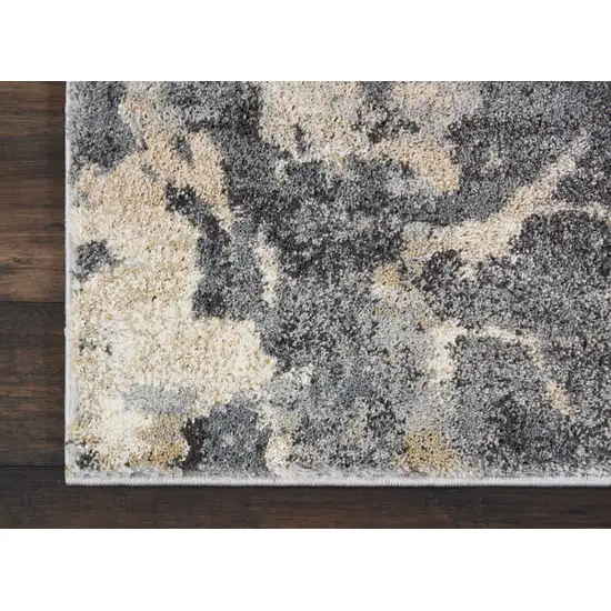 8' Ivory Black and Gray Abstract Distressed Runner Rug Photo 9