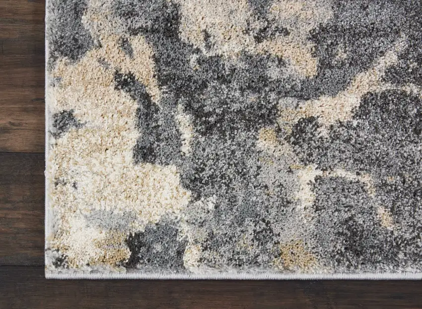 8' Ivory Black and Gray Abstract Distressed Runner Rug Photo 9