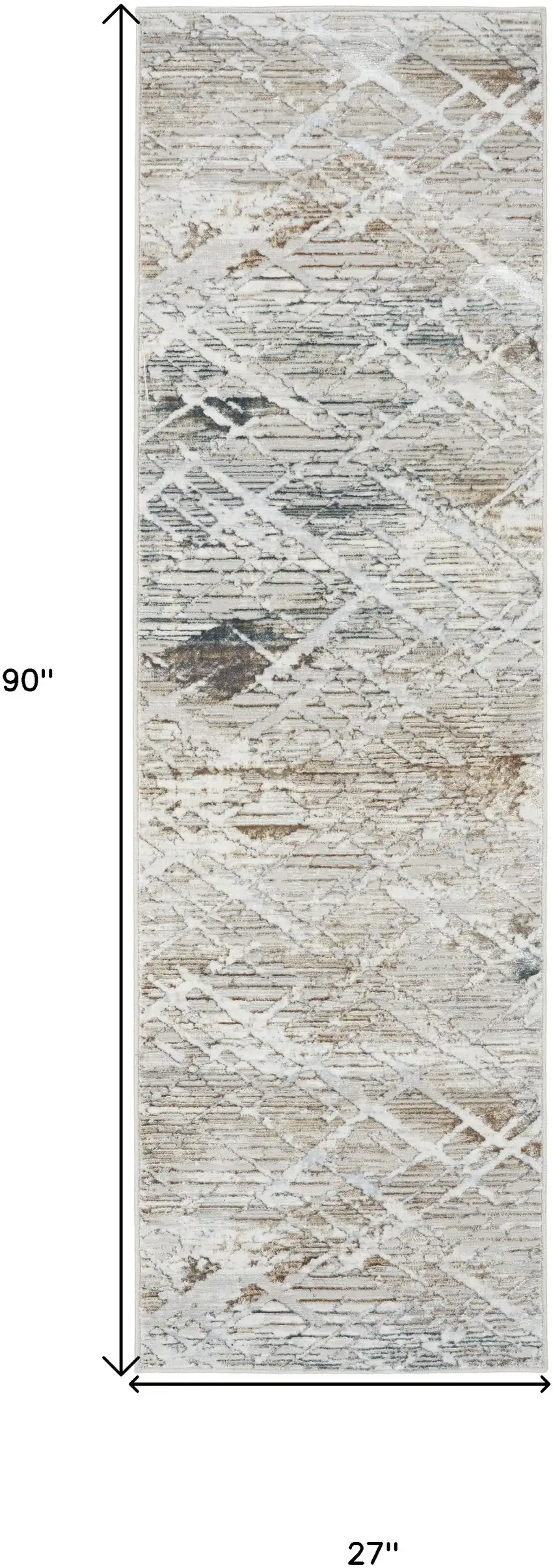 8' Ivory Black and Gray Abstract Non Skid Runner Rug Photo 3