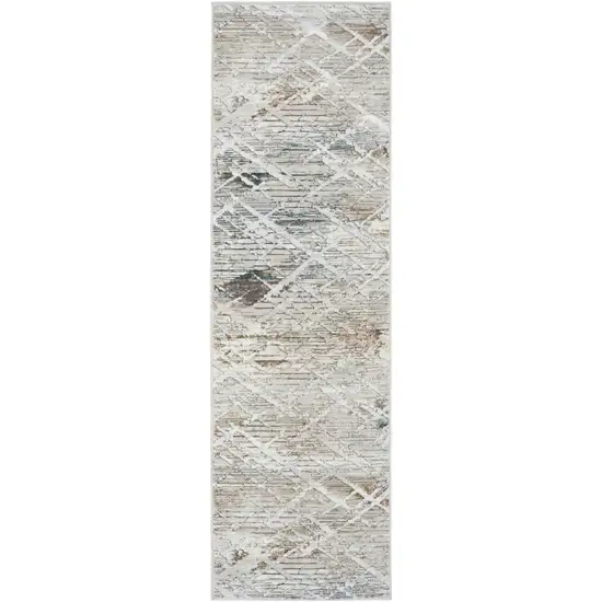 8' Ivory Black and Gray Abstract Non Skid Runner Rug Photo 1