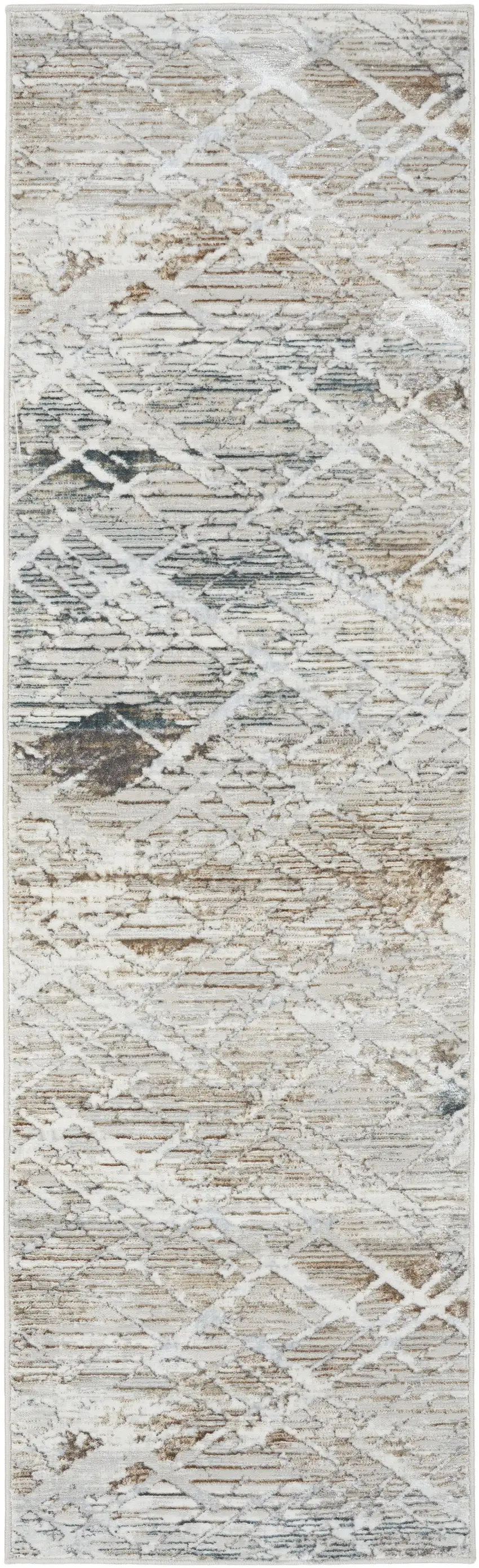 8' Ivory Black and Gray Abstract Non Skid Runner Rug Photo 2