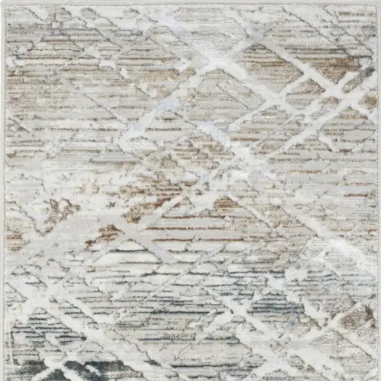 8' Ivory Black and Gray Abstract Non Skid Runner Rug Photo 4