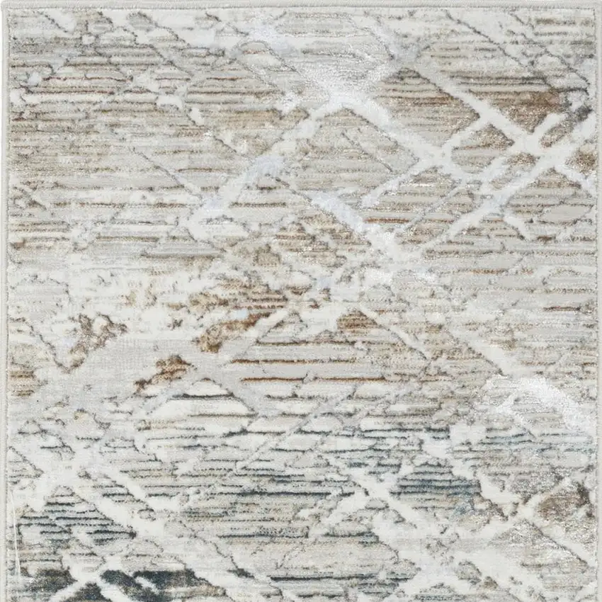 8' Ivory Black and Gray Abstract Non Skid Runner Rug Photo 4