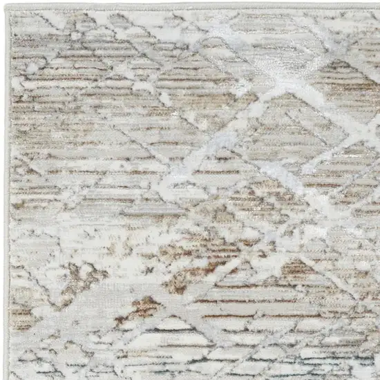 8' Ivory Black and Gray Abstract Non Skid Runner Rug Photo 3