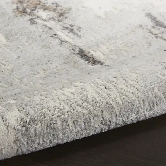 8' Ivory Black and Gray Abstract Non Skid Runner Rug Photo 8