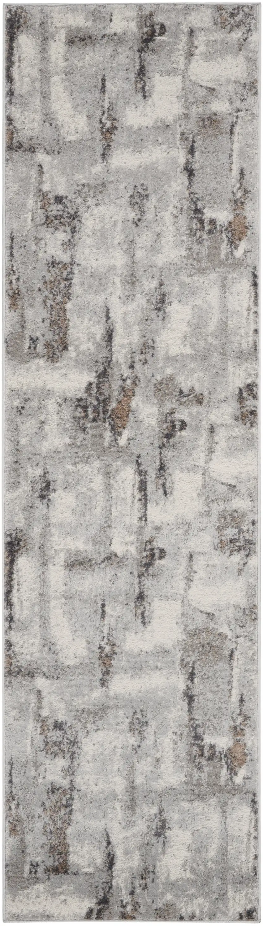 8' Ivory Black and Gray Abstract Non Skid Runner Rug Photo 2