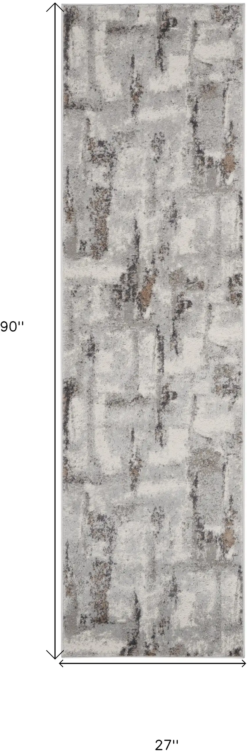 8' Ivory Black and Gray Abstract Non Skid Runner Rug Photo 3