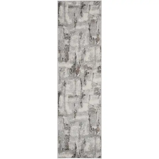8' Ivory Black and Gray Abstract Non Skid Runner Rug Photo 1