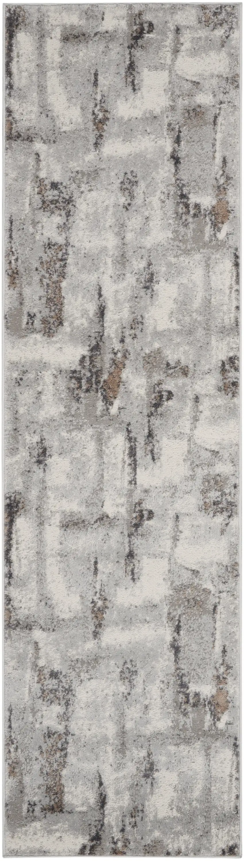 8' Ivory Black and Gray Abstract Non Skid Runner Rug Photo 1