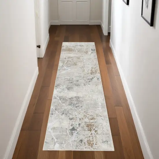 8' Ivory Black and Gray Abstract Non Skid Runner Rug Photo 1