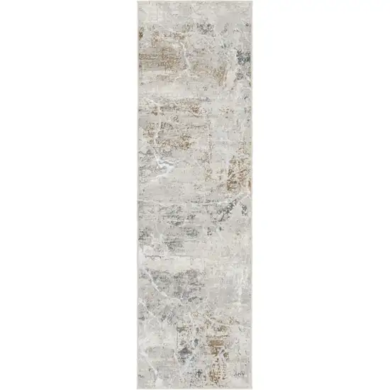 8' Ivory Black and Gray Abstract Non Skid Runner Rug Photo 1