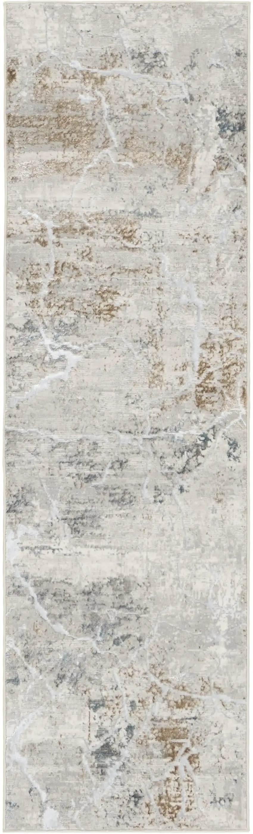 8' Ivory Black and Gray Abstract Non Skid Runner Rug Photo 1