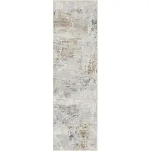 Photo of 8' Ivory Black and Gray Abstract Non Skid Runner Rug
