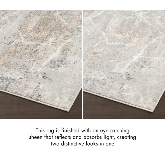 8' Ivory Black and Gray Abstract Non Skid Runner Rug Photo 7