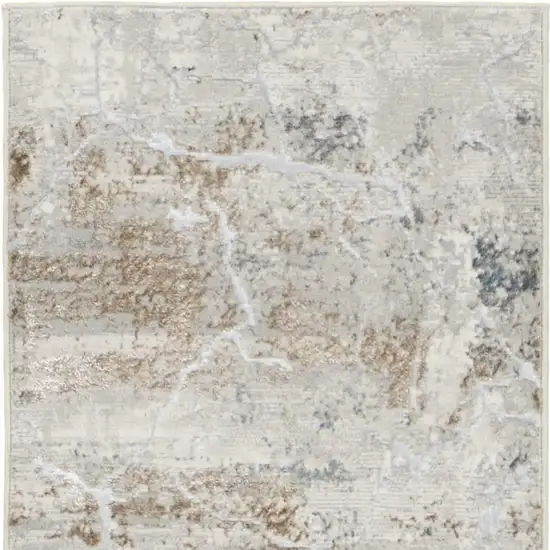 8' Ivory Black and Gray Abstract Non Skid Runner Rug Photo 5
