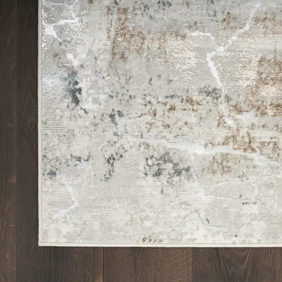 8' Ivory Black and Gray Abstract Non Skid Runner Rug Photo 9