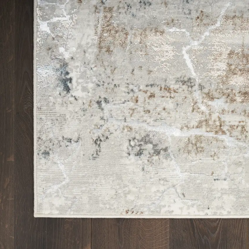 8' Ivory Black and Gray Abstract Non Skid Runner Rug Photo 9