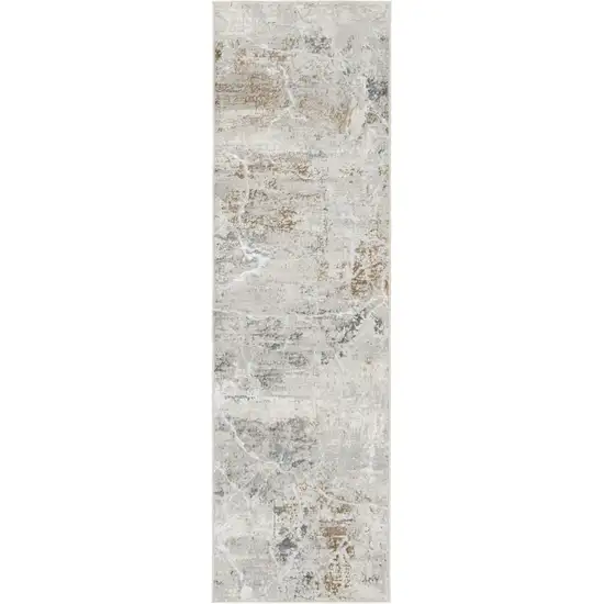 8' Ivory Black and Gray Abstract Non Skid Runner Rug Photo 2
