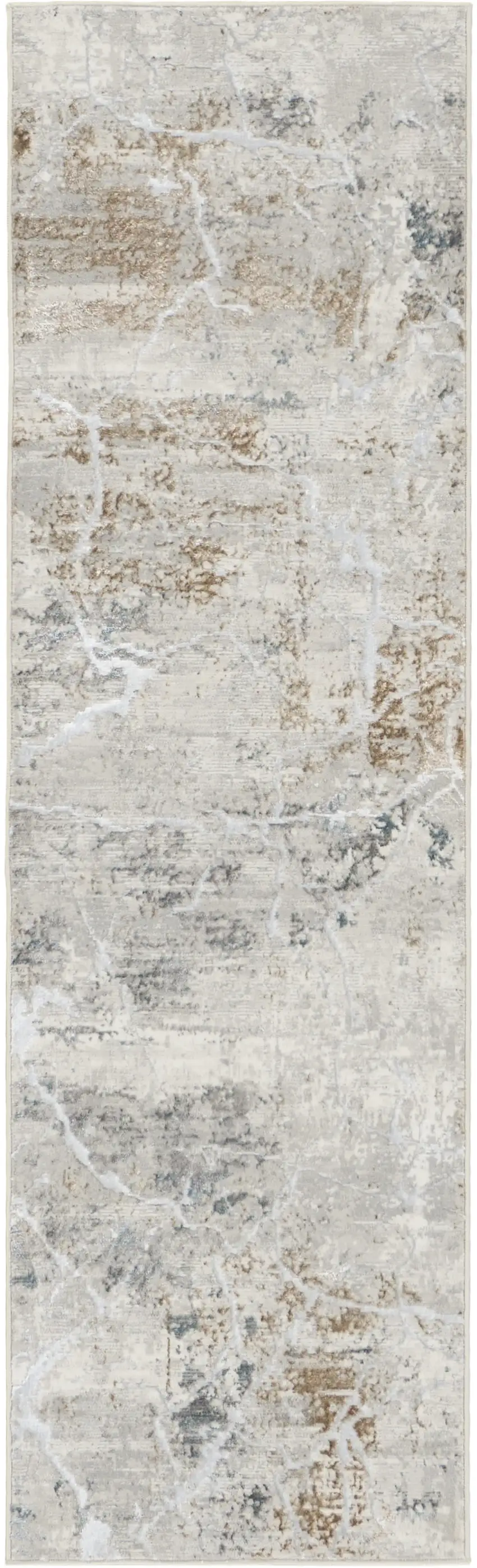 8' Ivory Black and Gray Abstract Non Skid Runner Rug Photo 2