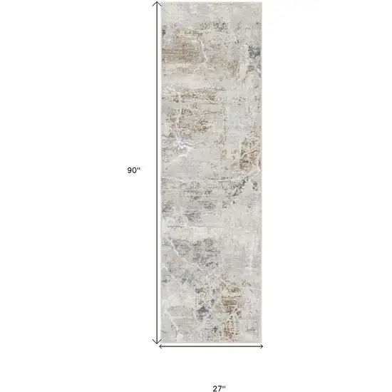 8' Ivory Black and Gray Abstract Non Skid Runner Rug Photo 3