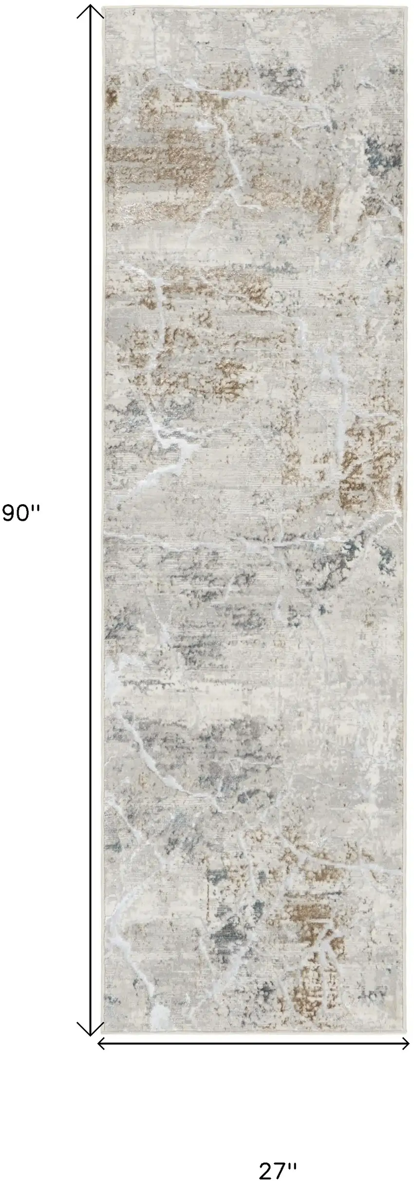 8' Ivory Black and Gray Abstract Non Skid Runner Rug Photo 3