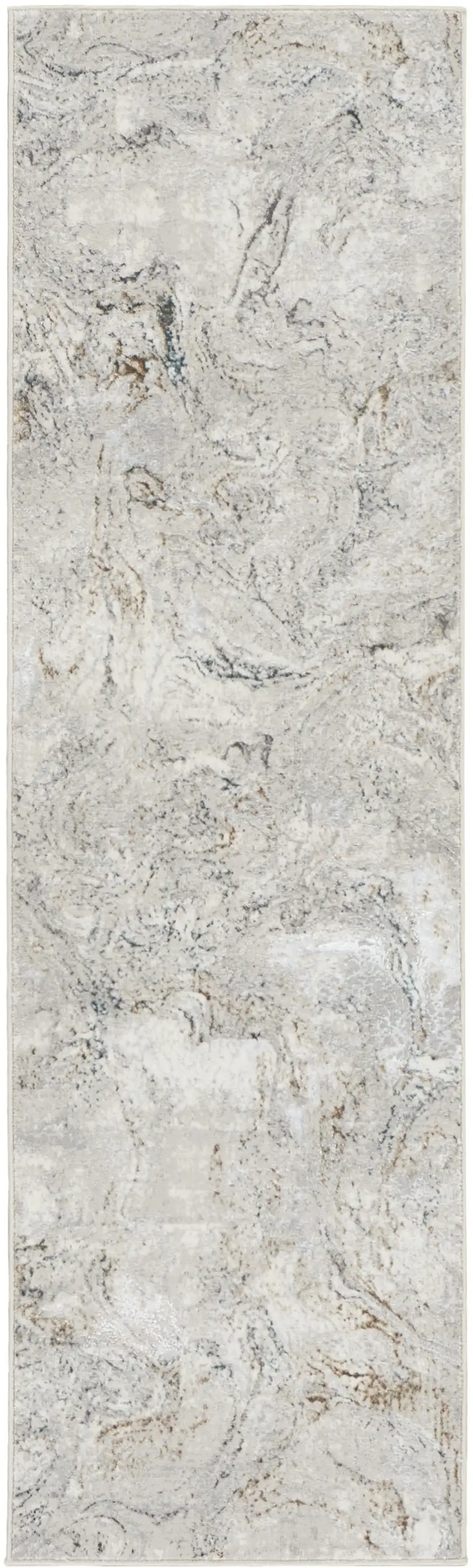 8' Ivory Black and Gray Abstract Non Skid Runner Rug Photo 6