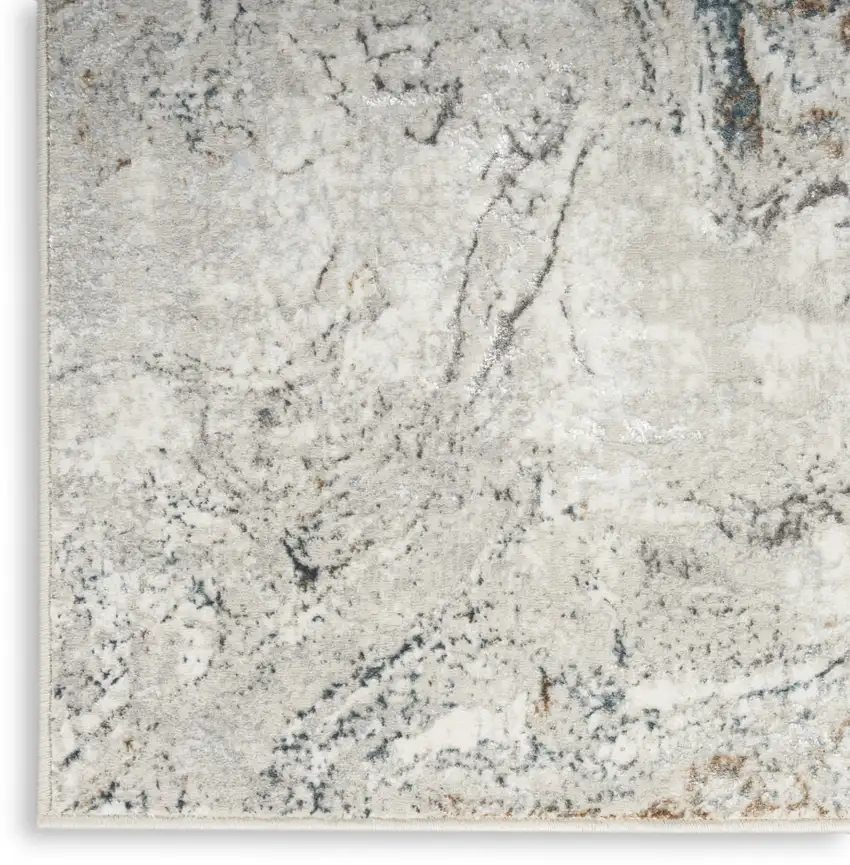 8' Ivory Black and Gray Abstract Non Skid Runner Rug Photo 5