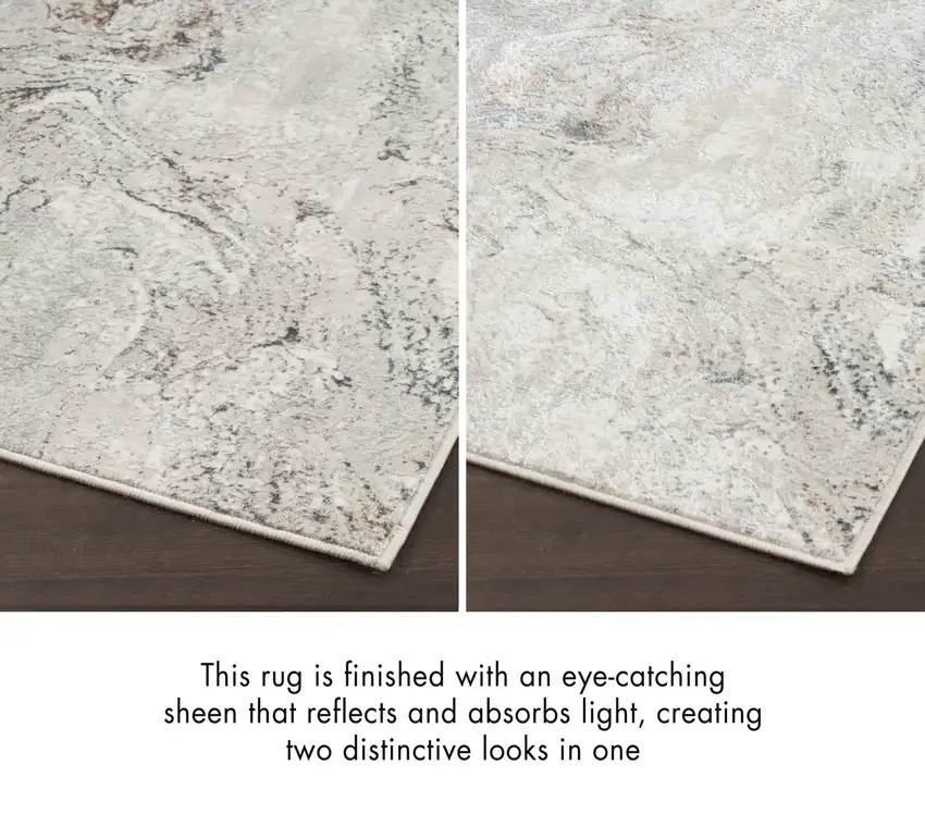 8' Ivory Black and Gray Abstract Non Skid Runner Rug Photo 6