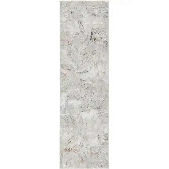 8' Ivory Black and Gray Abstract Non Skid Runner Rug Photo 1