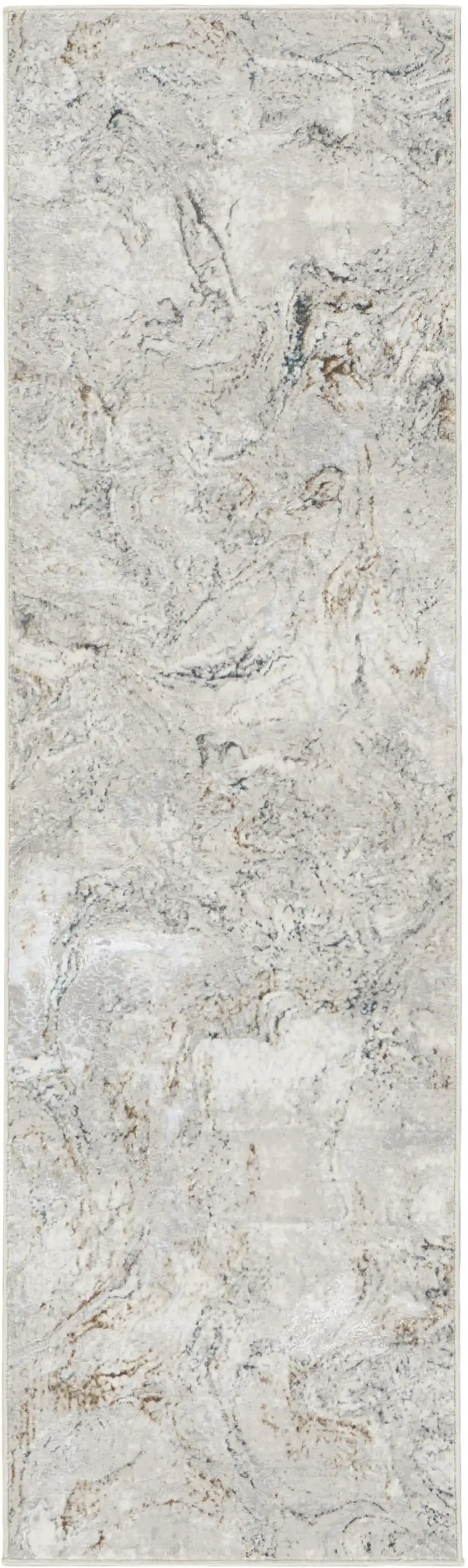 8' Ivory Black and Gray Abstract Non Skid Runner Rug Photo 1