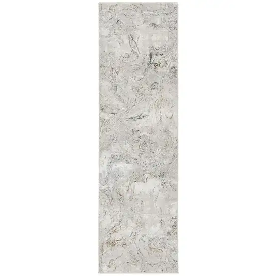 8' Ivory Black and Gray Abstract Non Skid Runner Rug Photo 2