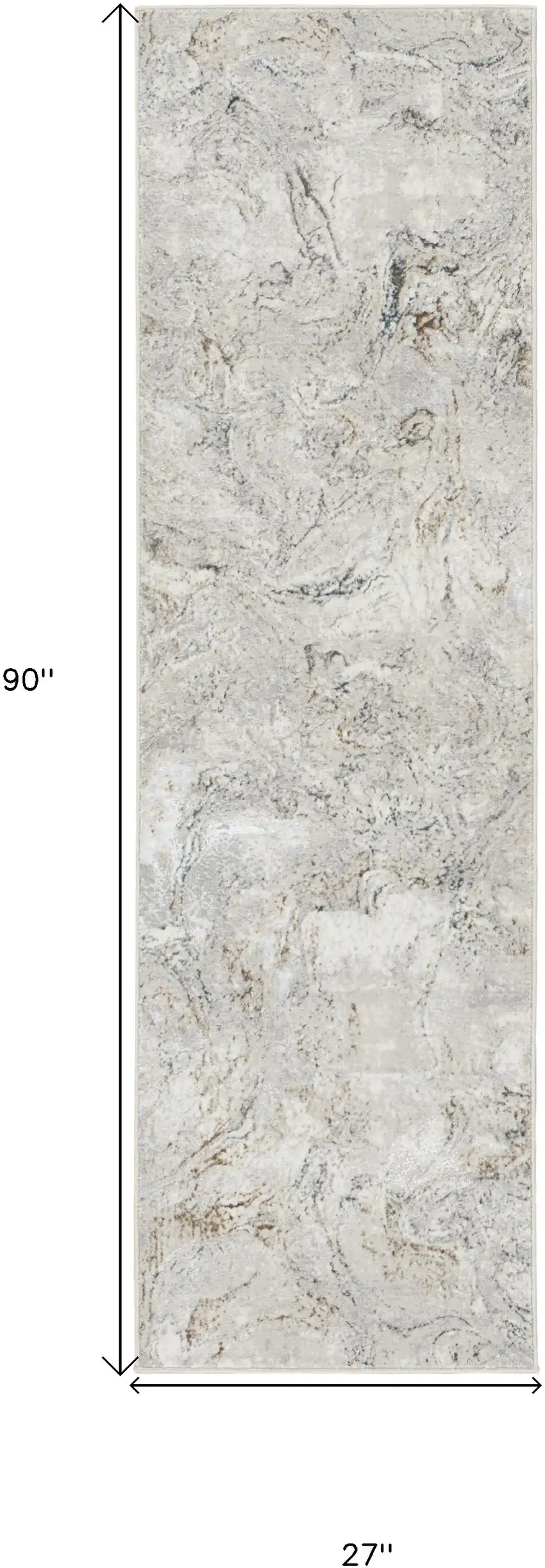 8' Ivory Black and Gray Abstract Non Skid Runner Rug Photo 8