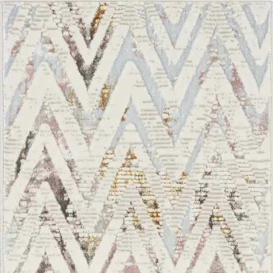 8' Ivory Black and Gray Chevron Distressed Non Skid Runner Rug Photo 4