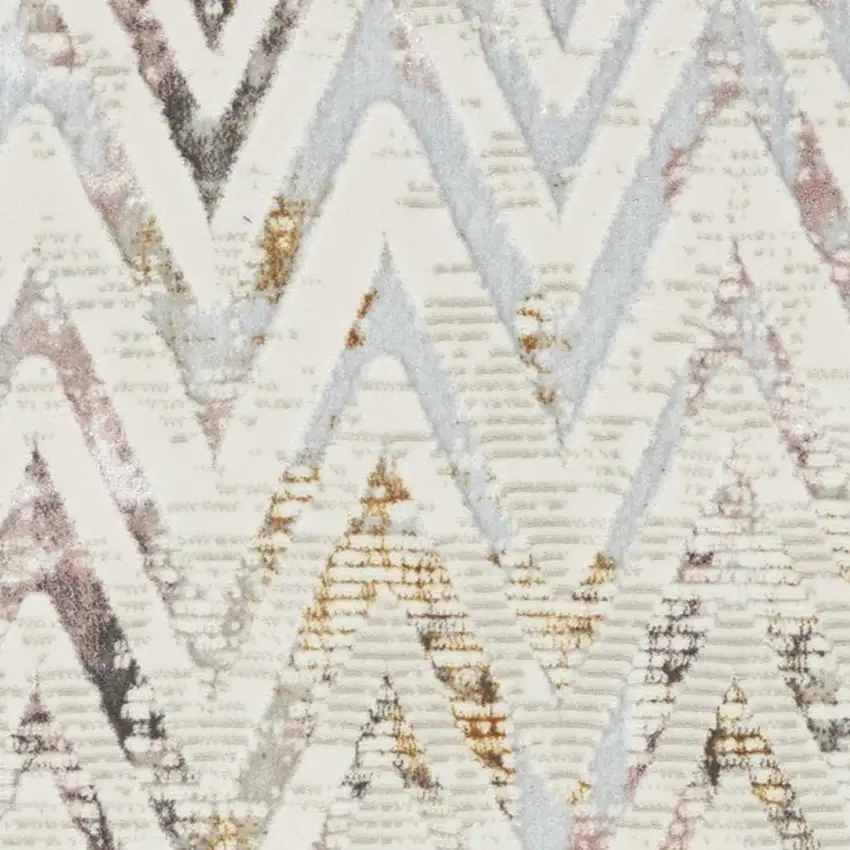 8' Ivory Black and Gray Chevron Distressed Non Skid Runner Rug Photo 3