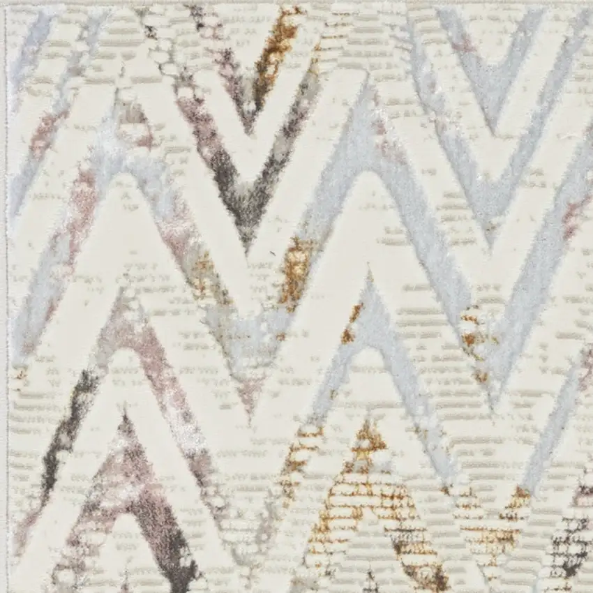 8' Ivory Black and Gray Chevron Distressed Non Skid Runner Rug Photo 6
