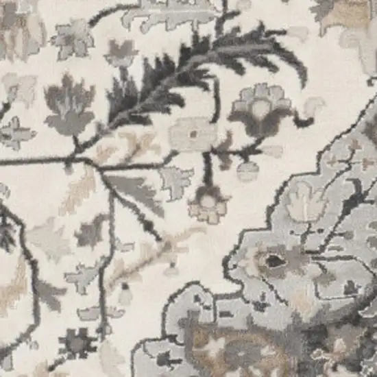 8' Ivory Black and Gray Floral Medallion Non Skid Round Rug Photo 1