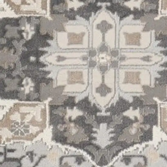8' Ivory Black and Gray Floral Medallion Non Skid Round Rug Photo 7