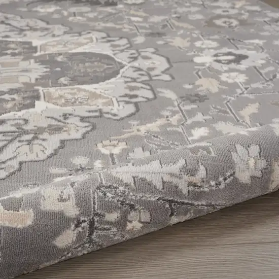 8' Ivory Black and Gray Floral Medallion Non Skid Round Rug Photo 8