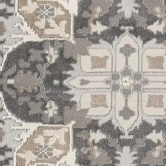 8' Ivory Black and Gray Floral Medallion Non Skid Round Rug Photo 3