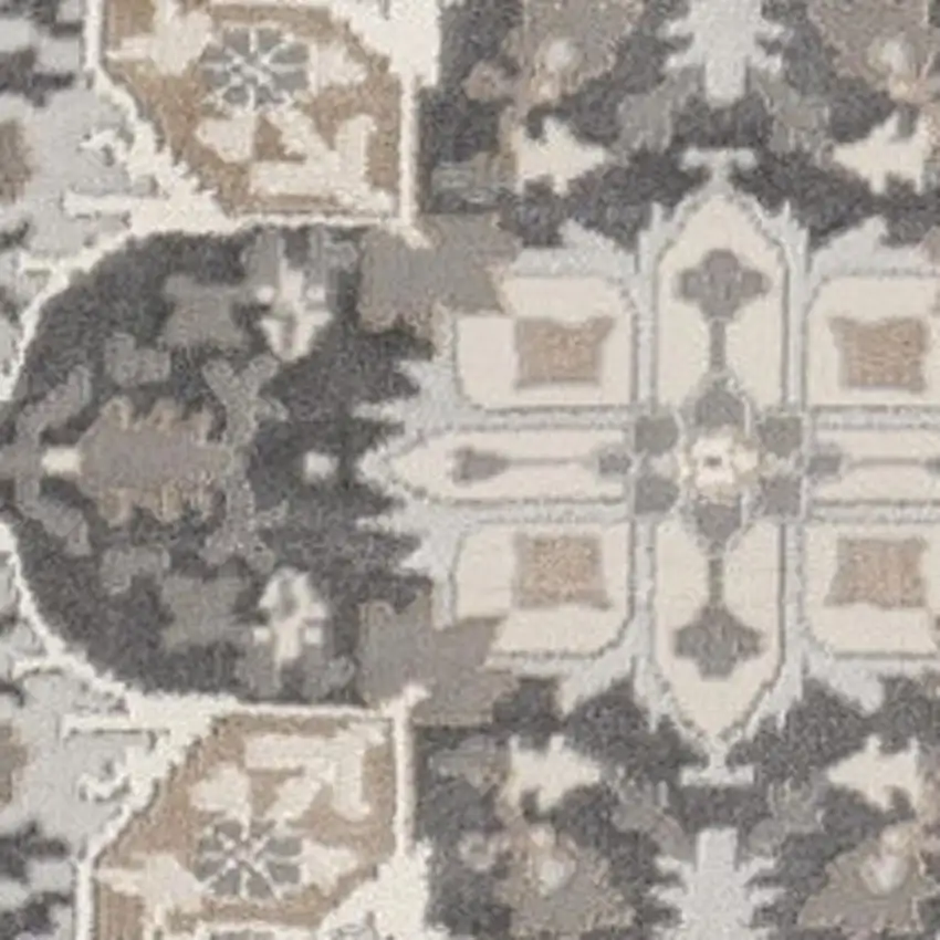 8' Ivory Black and Gray Floral Medallion Non Skid Round Rug Photo 3