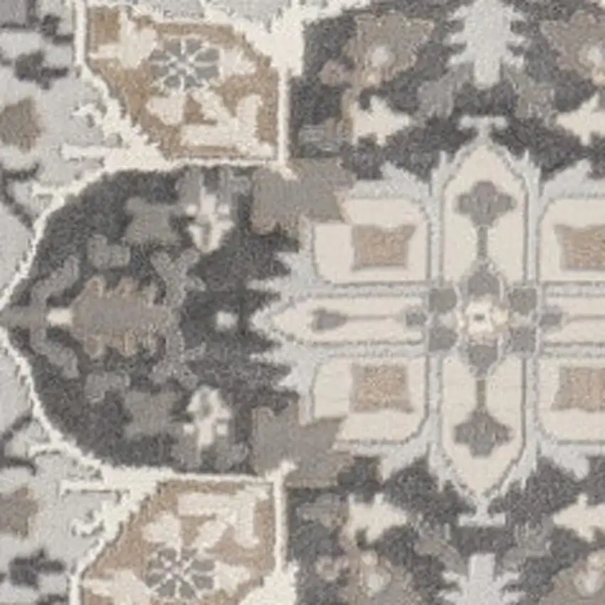 5' Ivory Black and Gray Floral Medallion Non Skid Round Rug Photo 4