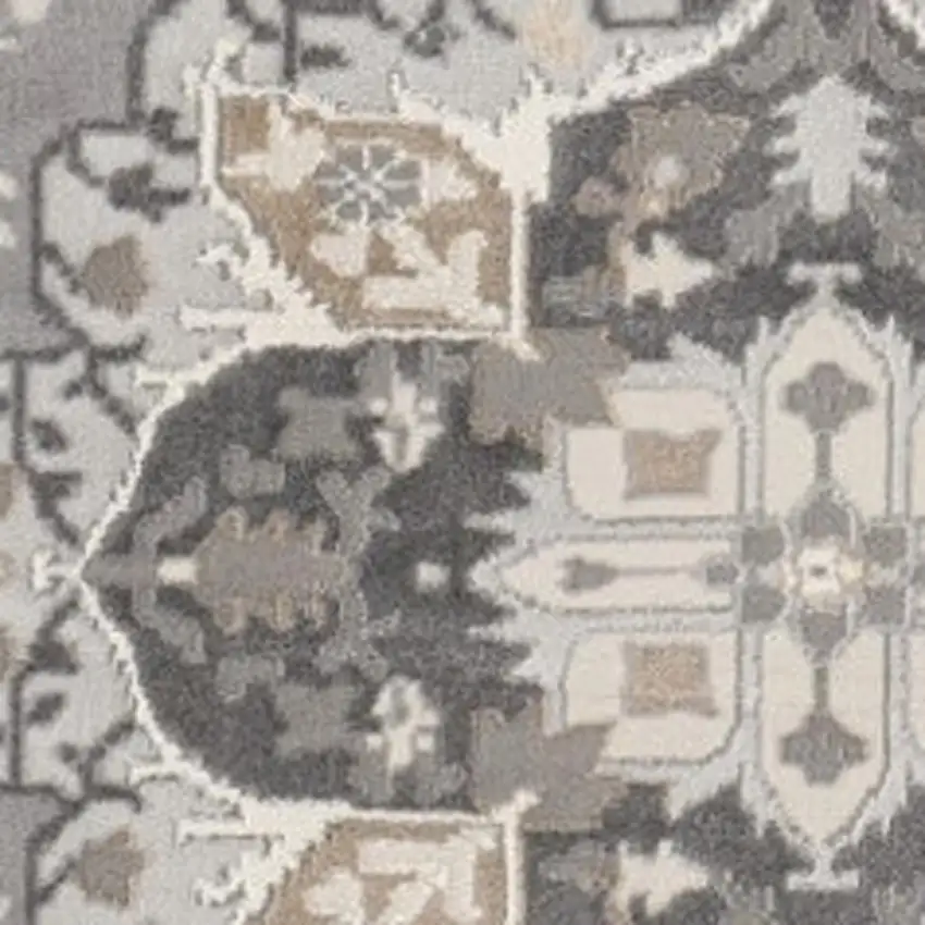 5' Ivory Black and Gray Floral Medallion Non Skid Round Rug Photo 7