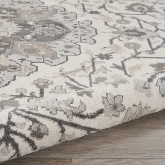 5' Ivory Black and Gray Floral Medallion Non Skid Round Rug Photo 7
