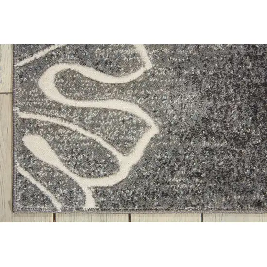 8' Ivory Black and Gray Floral Non Skid Runner Rug Photo 7