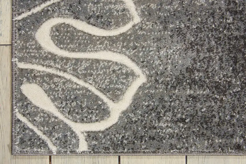 8' Ivory Black and Gray Floral Non Skid Runner Rug Photo 7