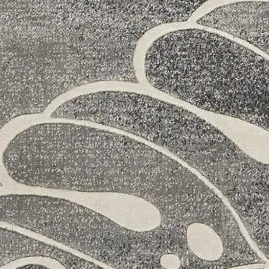 8' Ivory Black and Gray Floral Non Skid Runner Rug Photo 3