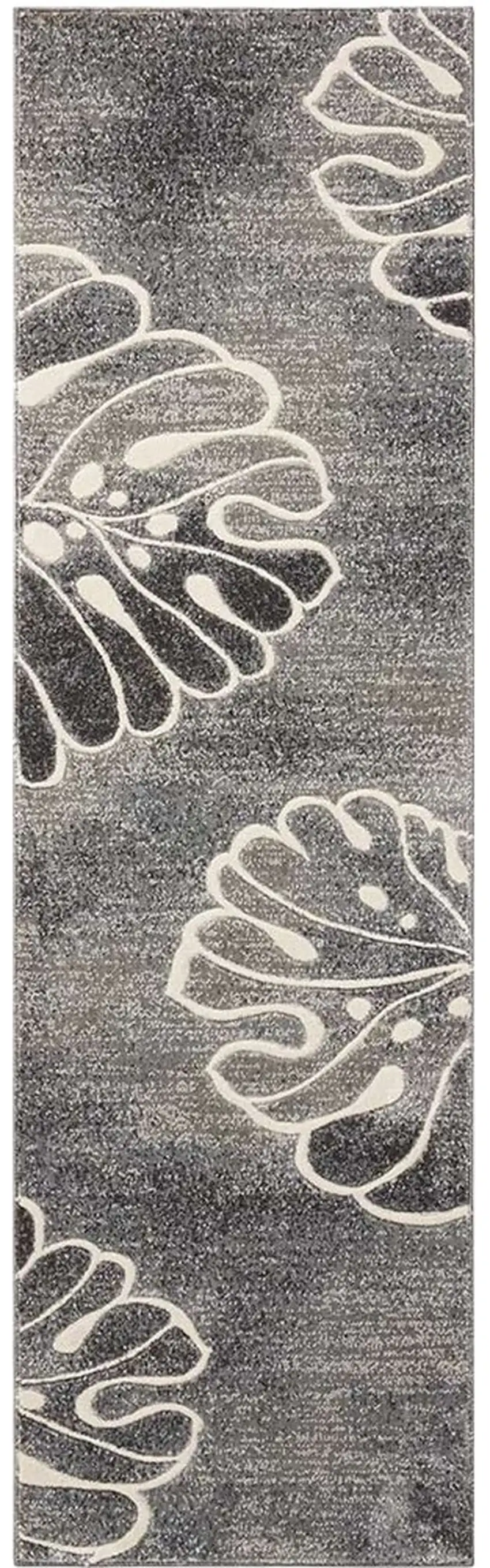 8' Ivory Black and Gray Floral Non Skid Runner Rug Photo 1
