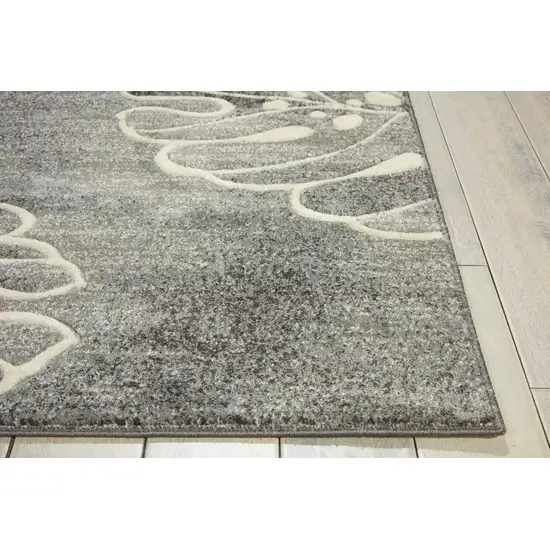 8' Ivory Black and Gray Floral Non Skid Runner Rug Photo 6